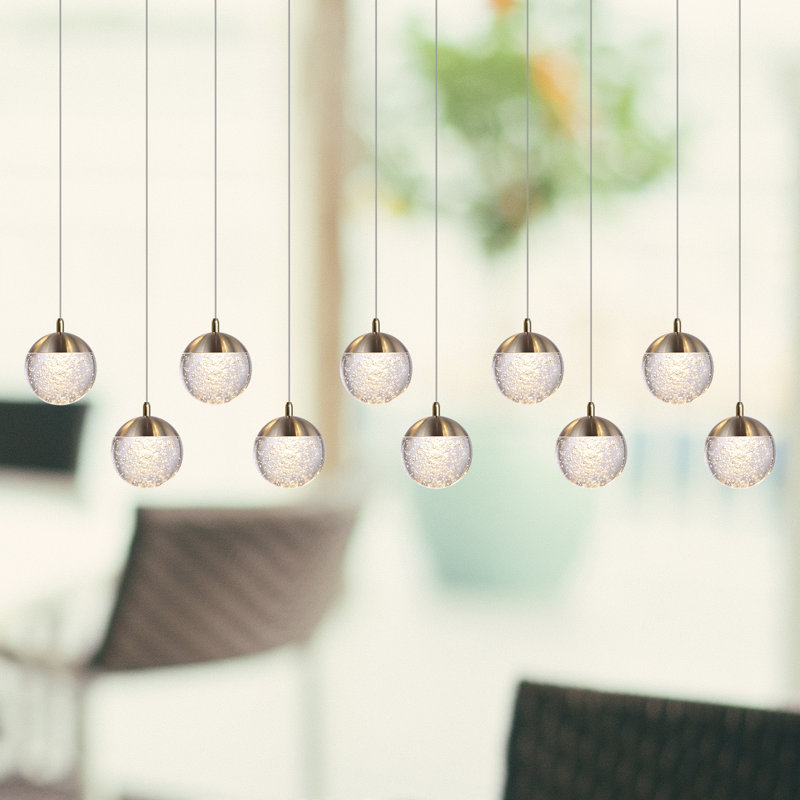 Luminaire suspendu en forme de globe à 10 lumières Heatherly, Laiton brossé