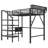 Full Size Metal Loft Bed, Foldable Desk, Charging Station, LED Light, Stair Storage, Mesh Guardrail, Black-1870715288