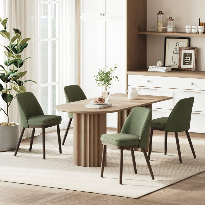 Chaise de salle à manger rembourrée moderne avec dossier courbé et pieds en bois massif, Vert foncé