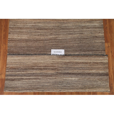 Tapis brun en laine noué à la main de conception unique 4 pi 10 po x 5 pi 9 po New Age