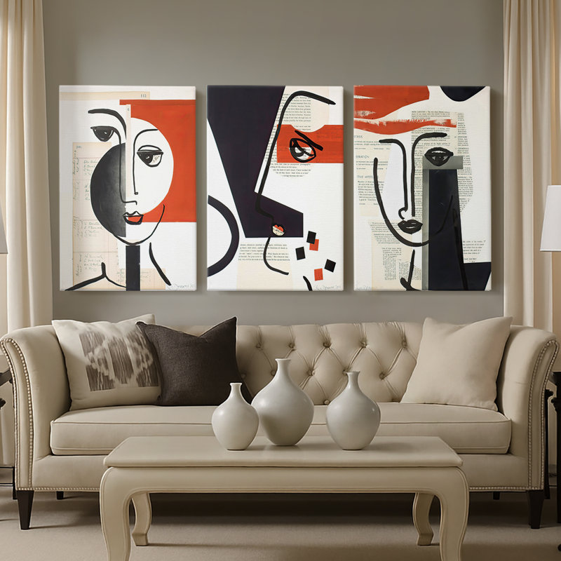 «Face of A Century IV», toile tendue sur mesure - 3 pièces, H 27 po x l 54 po