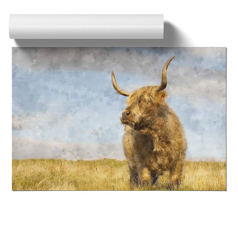 Highland Bull Cow Painting - Frameless Print, 30cm H x 42cm W x 0.1cm D