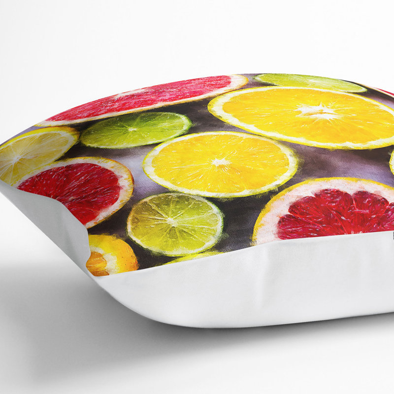 Sliced Citrus Fruits Painting Cushion with Filling, 40cm H x 40cm W x 15cm D, White