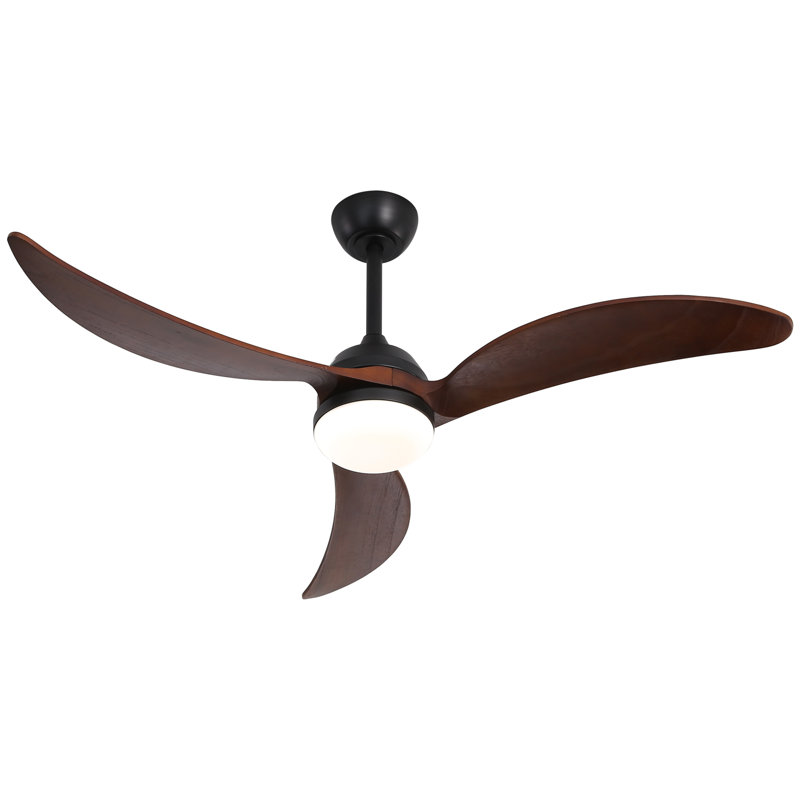 Ventilateur de plafond à 3 pales avec télécommande et lumière DEL - Loynaz, Noir avec pales noyer