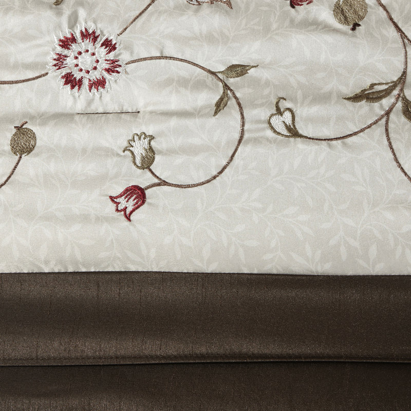 Élégant édredon très grand rouge 7 pièces - Tissu à motif de broderie 2 taies décoratives, 3 coussins décoratifs, 1 jupe de lit