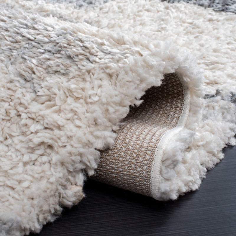 Odette Abstract Shag Gray/Ivory Area Rug, Round 6'7"