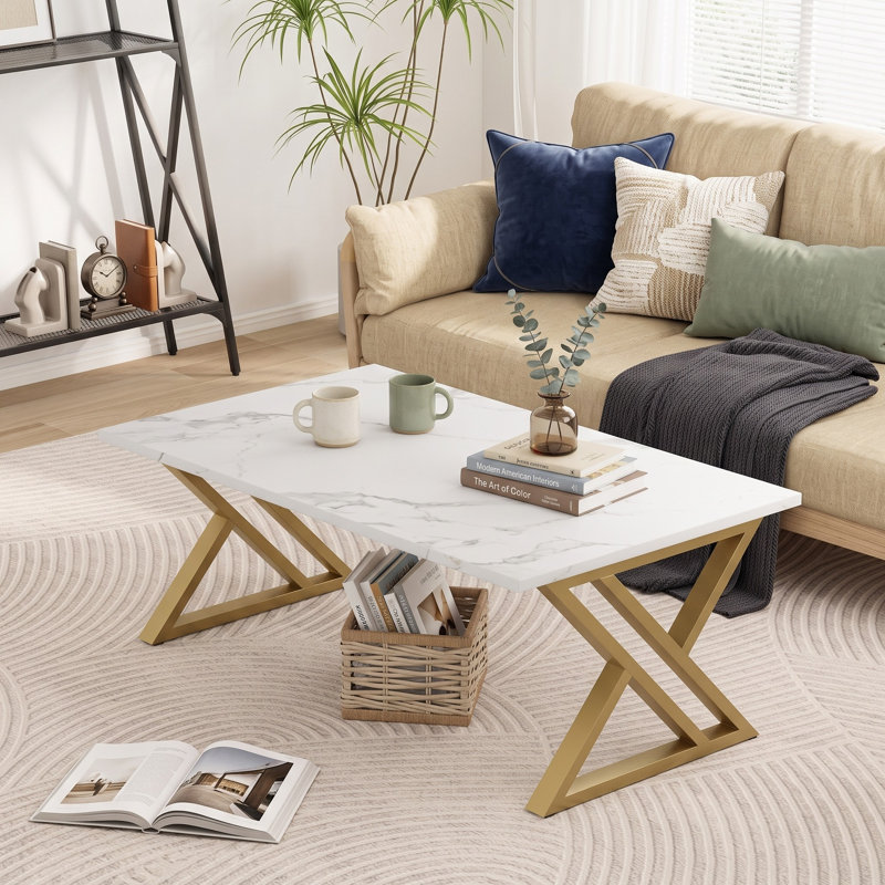 Top End Table, Gold/White