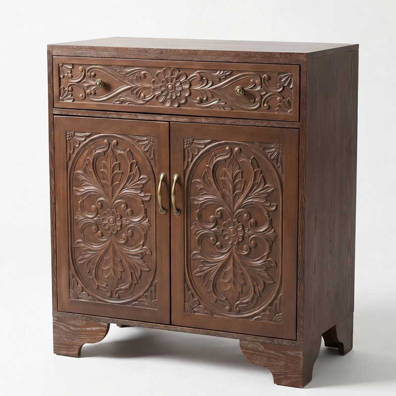 Armoire d'appoint 2 portes avec tiroir supérieur, Brun