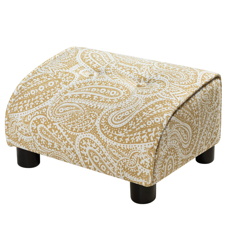 Upholstered Linen Footstool, Gold Paisley