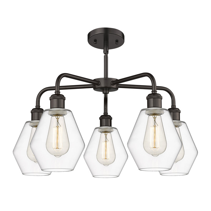 Lustre géométrique à intensité variable en acier à 5 lumières Amylea, H 15,5 po x l 24 po x P 24 po, Clair