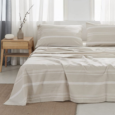  160 Thread Count Linen Cotton Blend Striped Sheet Set