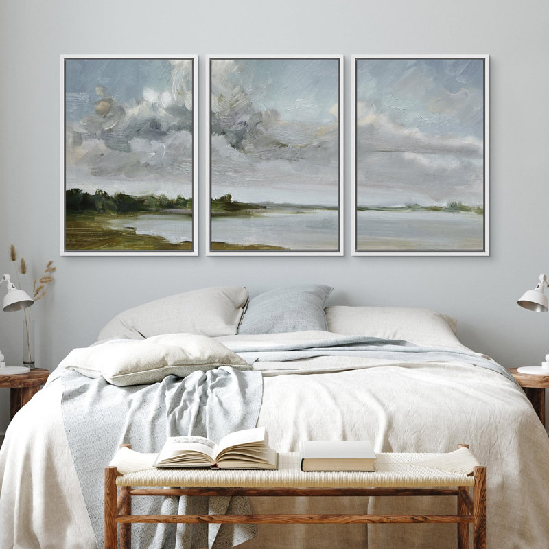 Beach And Waves " Impressionist Sky And Water Illustration Modern Art Decor Zen " 3 - Pieces, H 36 po x l 24 po x P 1,5 po