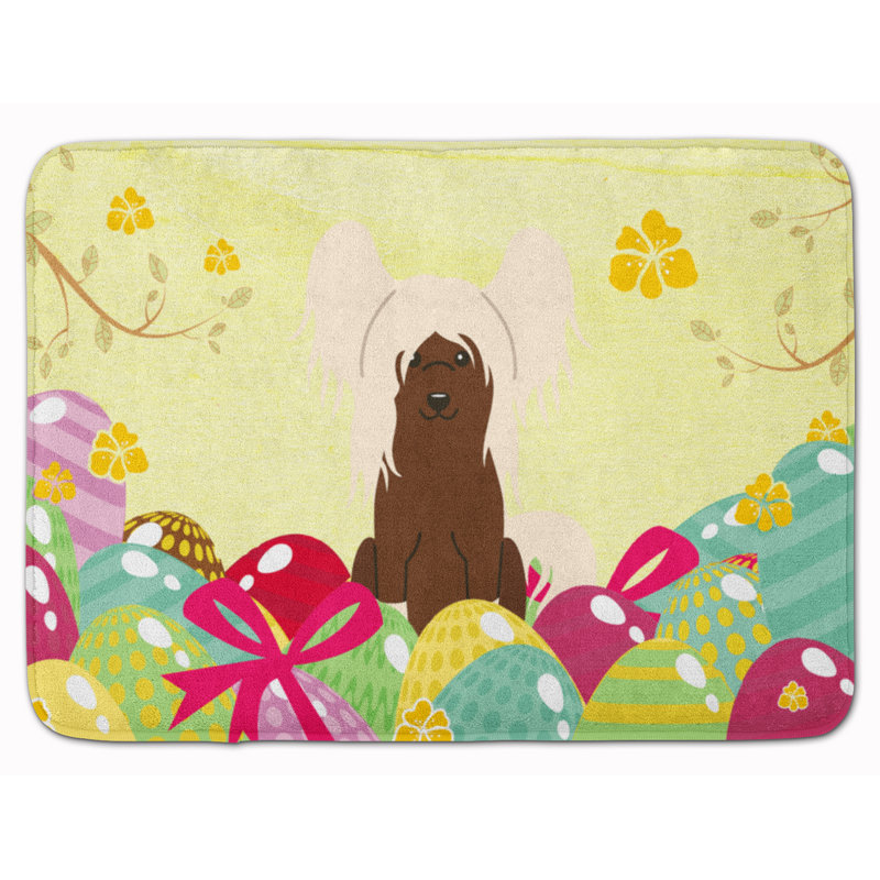 Tapis pour salle de bain en mousse à mémoire de forme de chien chinoise à crêtes pâques œufs, Crème