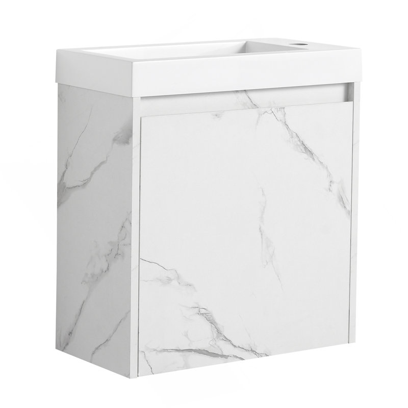 Meuble-lavabo mural flottant de 20 po avec lavabo en résine et porte d'armoire à fermeture en douceur, Blanc