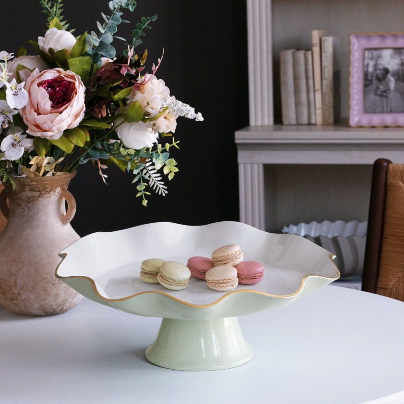 Encanto Aluminum Cake Stand, White/Pistachio
