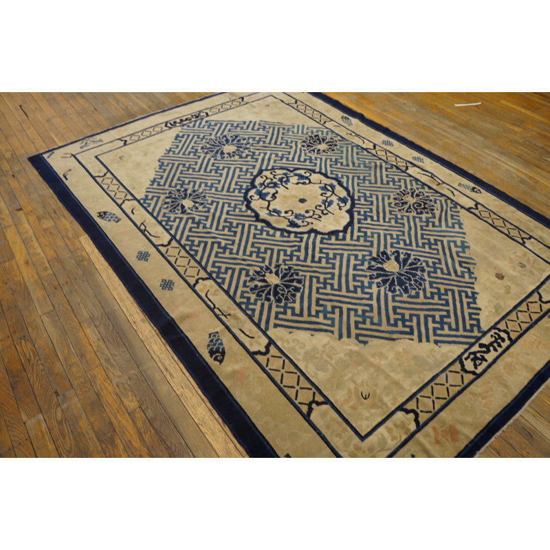 Antique Peking Chinese Medallion Black 1870s Rug
