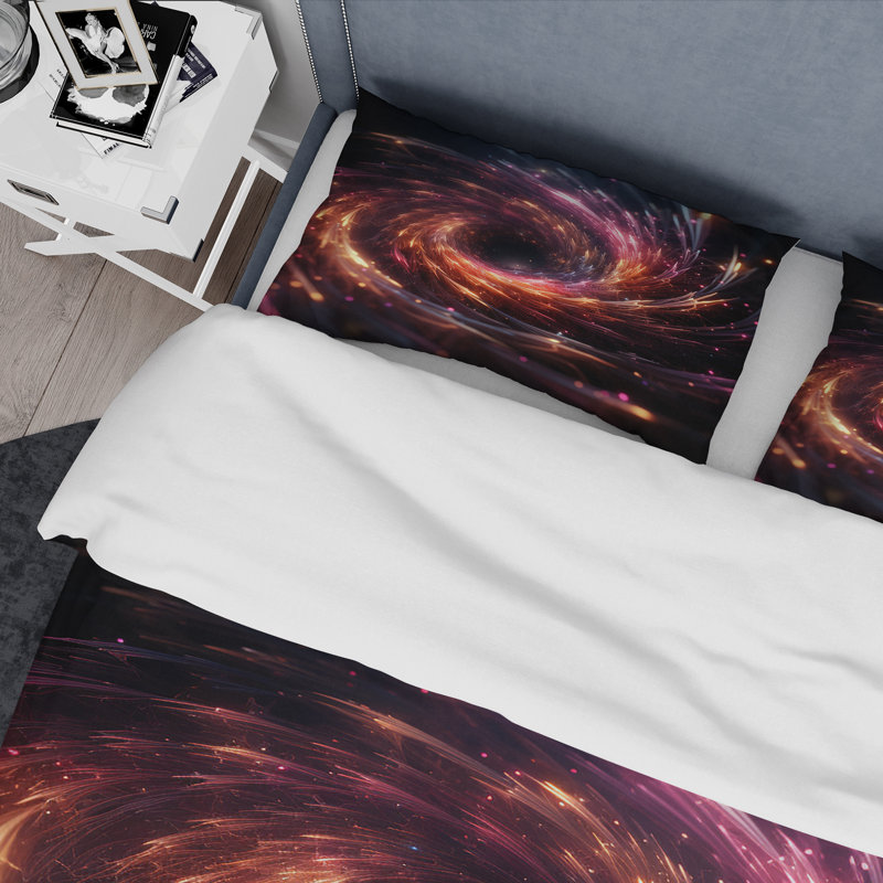 Gold And Pink Hypnotic Spiral II - Abstract Spirals Duvet Cover Set, King Duvet Cover + 2 King Shams