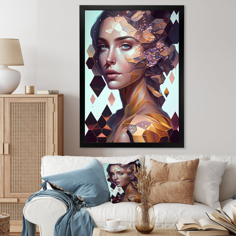 " Crystal Hexagon Woman II ", Black Closed Corner Framed Canvas, 20" H x 12" W x 1" D
