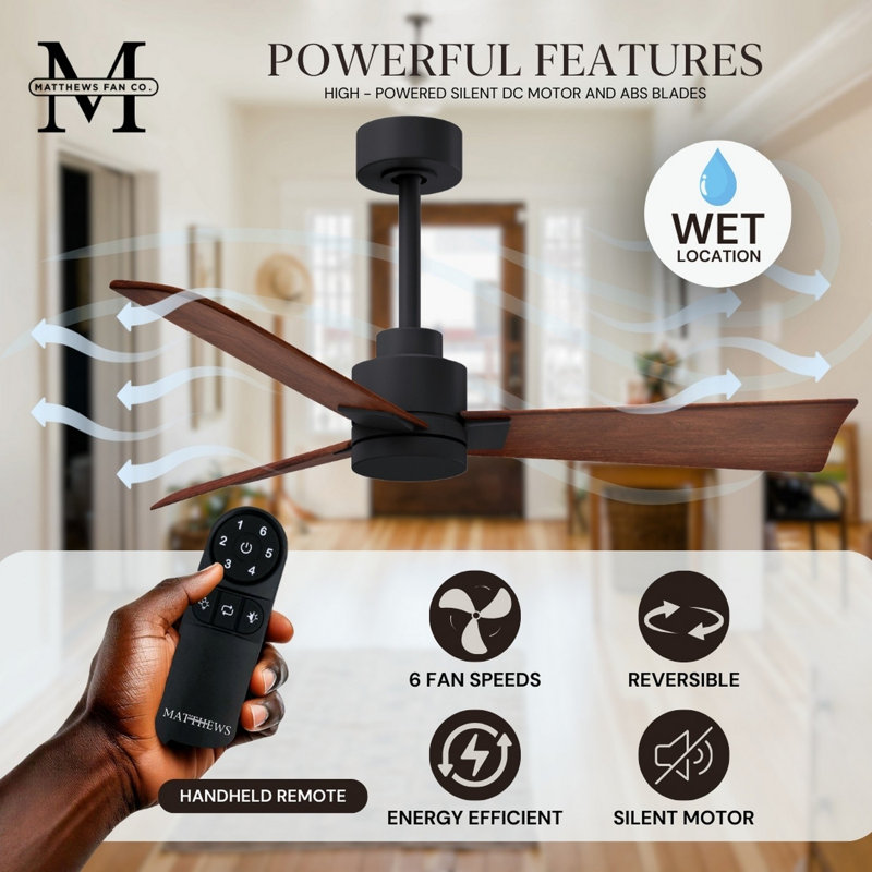 Alessandra Outdoor Downrod Ceiling Fan, Walnut, Matte Black