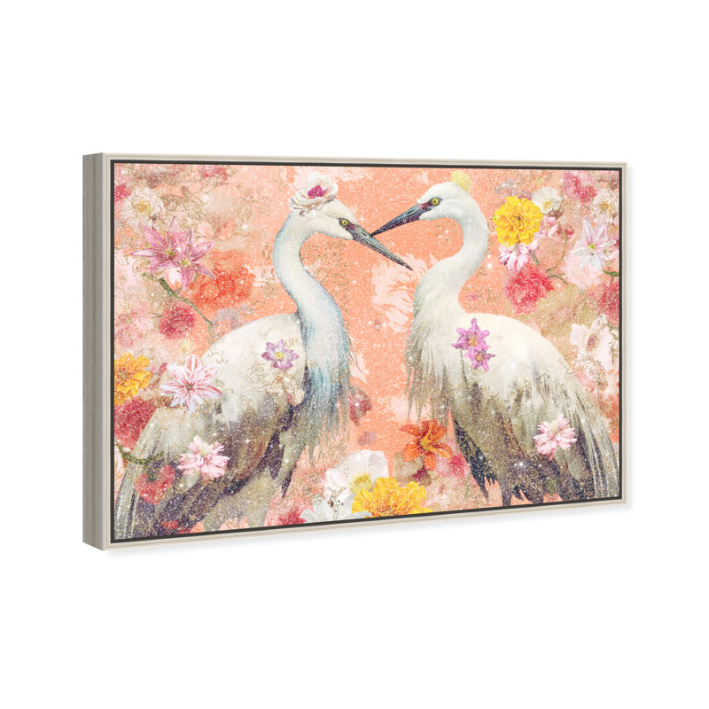 Contemporary Chinoiserie Aviary Canvas Animals Print by Oliver Gal, 37"H x 55"W, Silver Frame