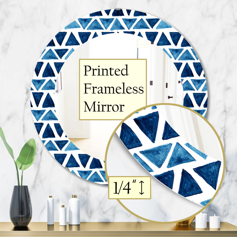 Triangular Colourfields 9 - Printed Modern Mirror - Oval or Round Wall Mirror, 31.5" H x 31.5" W,  Geometric 1