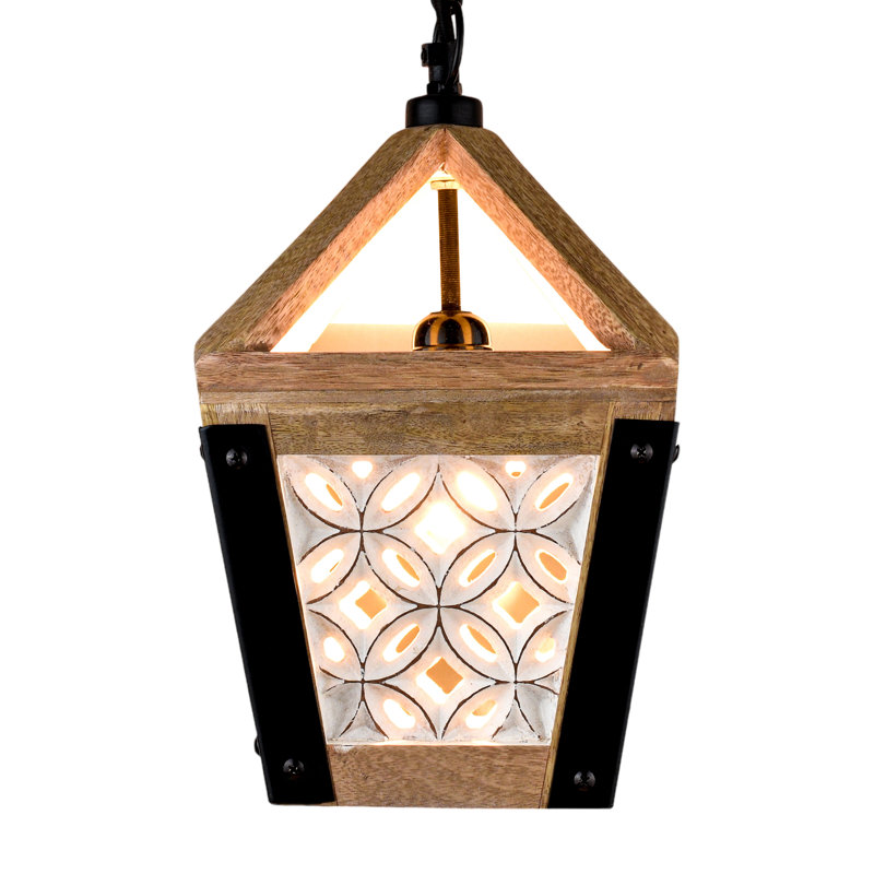 Lustre suspendu en bois Weishaar, H 14 po x l 8 po x P 8 po