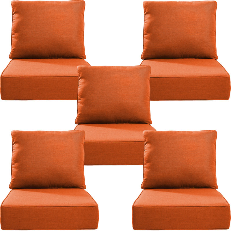 Ensemble de coussin de siège et de dossier en polyester résistant aux intempéries Deb, 5, L 24 po x P 24 po, Orange