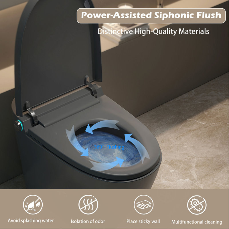 Smart Toilet with Bidet Built in, ADA One-Piece Toilet Auto Open/Close & Flush, Heated Seat, Front & Rear Wash, LED Display, Night Light, 12-inch Rough-in