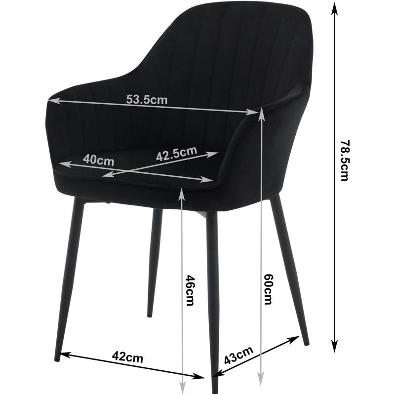 Shepton 46cm H Velvet Upholstered Armchair, Black