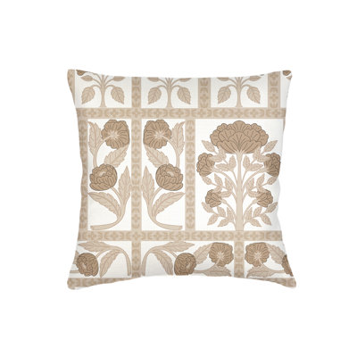 Warm Beige Blossom Field Linen Pillow 20x20 with Down Insert
