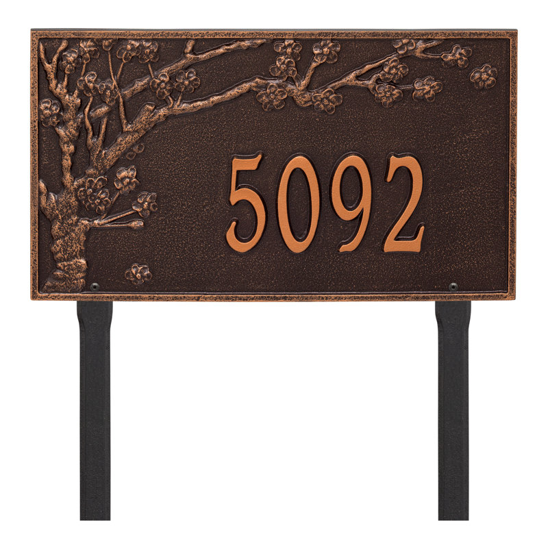 Plaque d'adresse sur 1 pelouse Spring Blossom, Cuivre antique, Oui