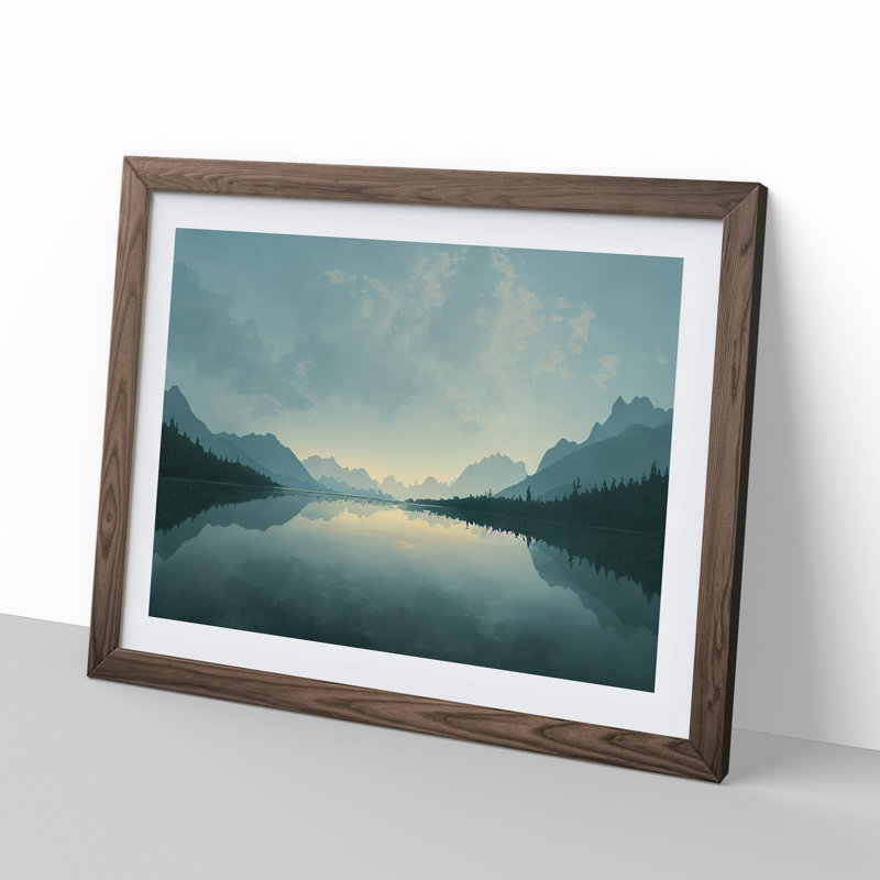 Mountain Lake Reflection Vol.3 - Framed Print, 25cm H x 34cm W x 2cm D, Walnut Framed