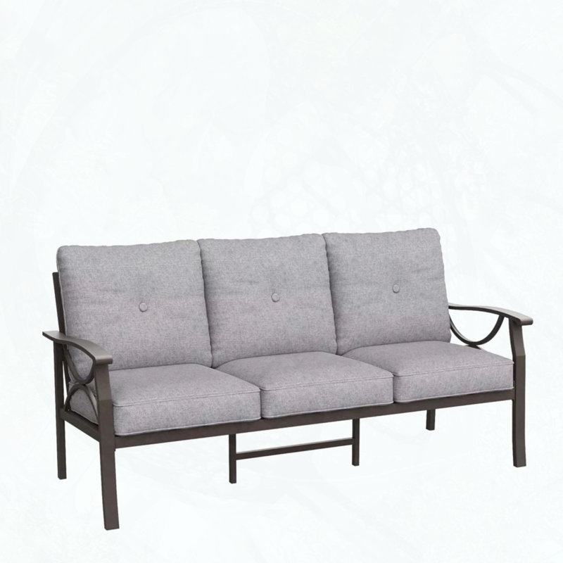 70" 3-Seat All-Weather Metal Patio Sofa with Gray Cushions, Khaki Frame, Gray
