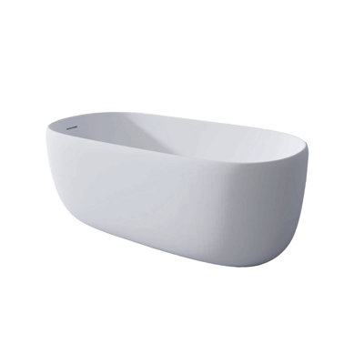 51'' Freestanding Bathtub Resin Stone Soaking Bathtub Solid Surface Modern Tubs With Overflow And Pop-Up Drain In White