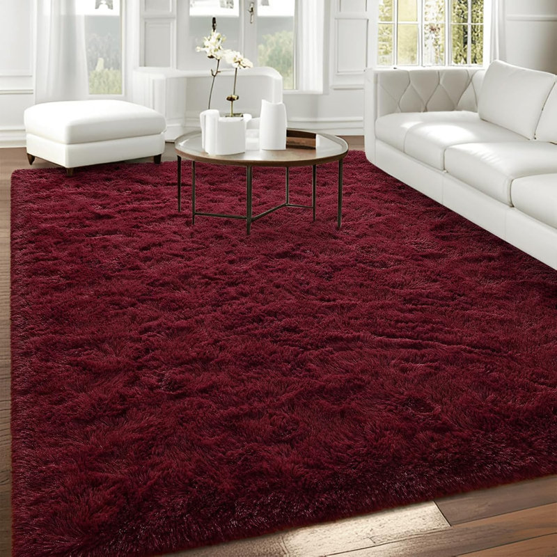 Tapis à poil long Shahen, Rouge, Rectangle 9 pi x 12 pi