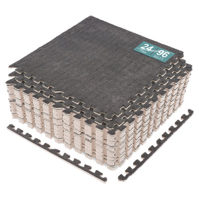 Sorbus Interlocking Foam Floor Tiles, 3/8-inch EVA Floor Mats with Borders, Carpet Gray, 96 Sq Ft