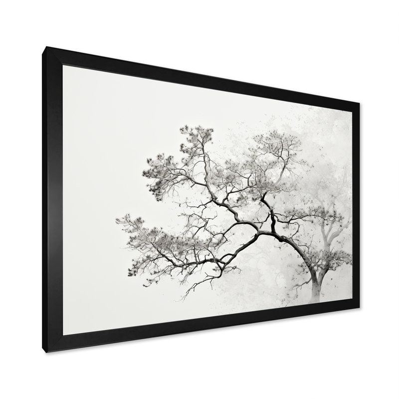 " Minimalism White Tree Pine Dream ", 30" H x 40" W x 1.5" D, Black Single Picture Framed