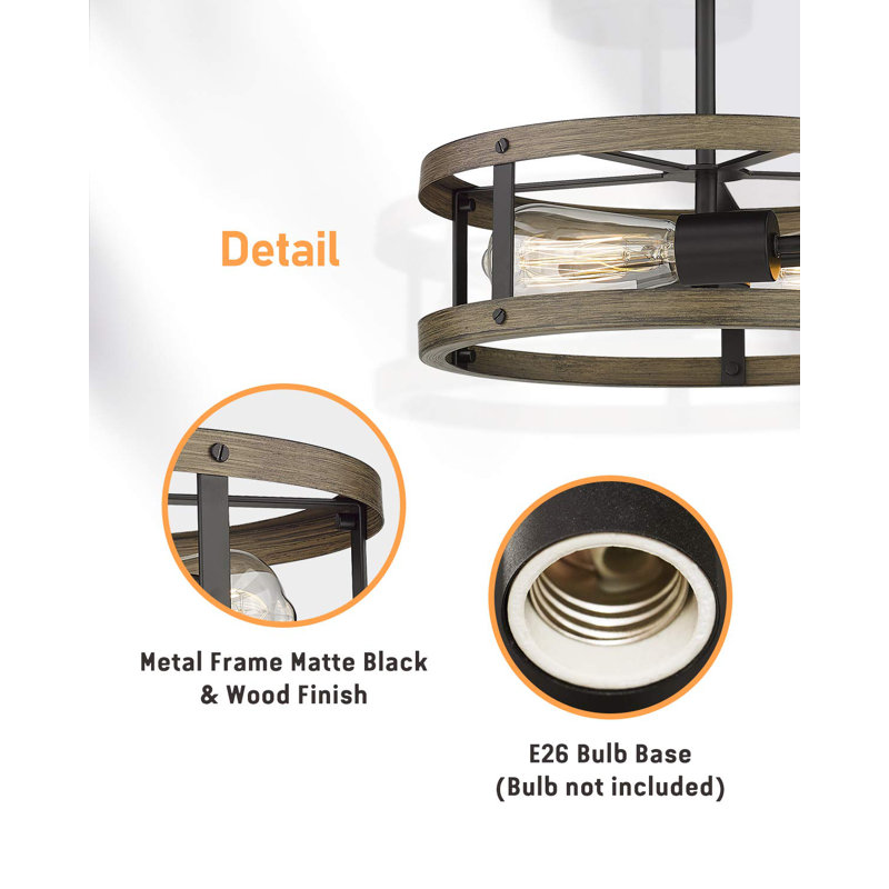 Imitation Wooden Semi Flush Mount Ceiling Light Fixture