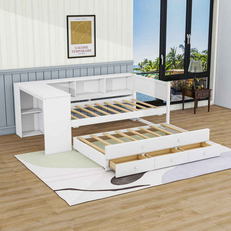 Daybed with Built-in Storage Drawers and Twin Trundle,Desk, Twin, White
