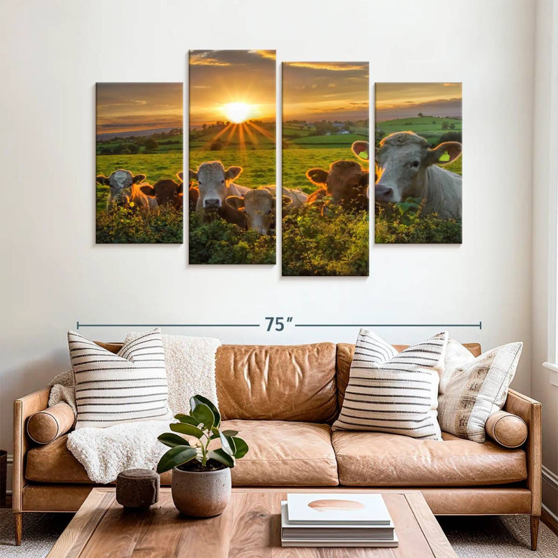 Brampt, vaches au coucher du soleil, H 42 po x l 68 po