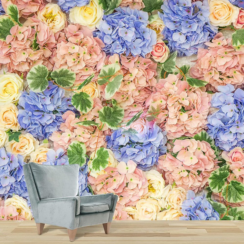 Adhésif mural collage fleur rose, L 66 po x l 96 po