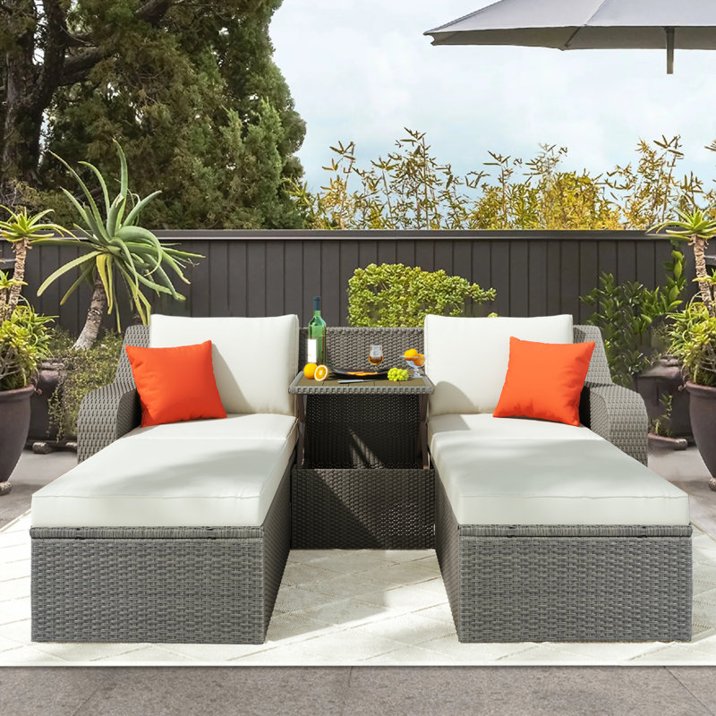 Adelean 3-Piece Patio Wicker Sofa Sets,Outedoor Sofa Set with Cushions, Pillows, Ottomans and Table, Beige