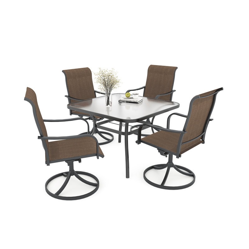 4 - Person Patio Dining Set With Square Tempered Glass Table, Yellow