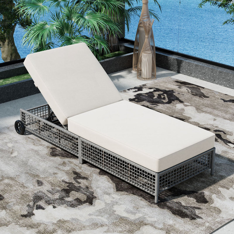 Chaise longue d'extérieur en rotin avec dossier à 5 positions, Gris