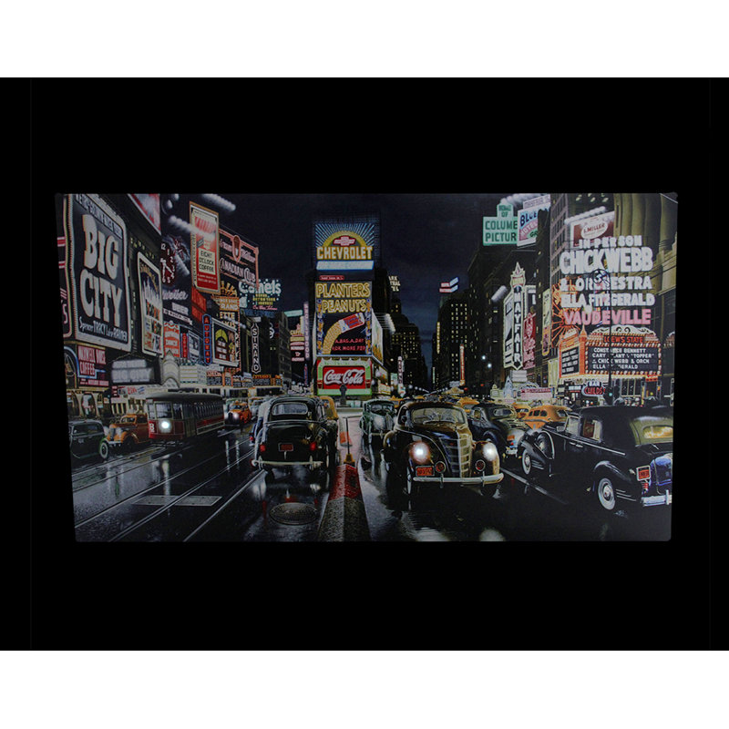 Vintage NYC Times Square Classic Cars Canvas Wall Art