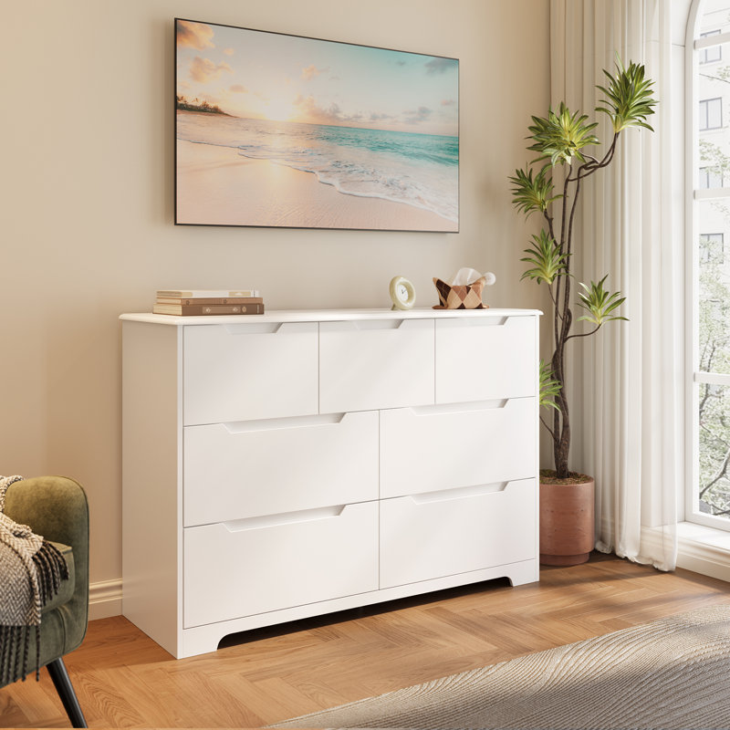 Commode double à 47 tiroirs de 47,2 po avec façades sans poignée, glissières de tiroir à extension partielle et ensemble anti-basculement