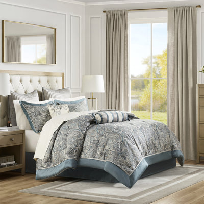 Queen Size Teal 12 Piece Comforter With Cotton Bed Sheets, Including Comforter, 2 Matching Shams, Euro Throw Pillows, Skirt, Fitted Sheet, Flat Sheet And Pillow Cases, 100% Filling, Lightweight