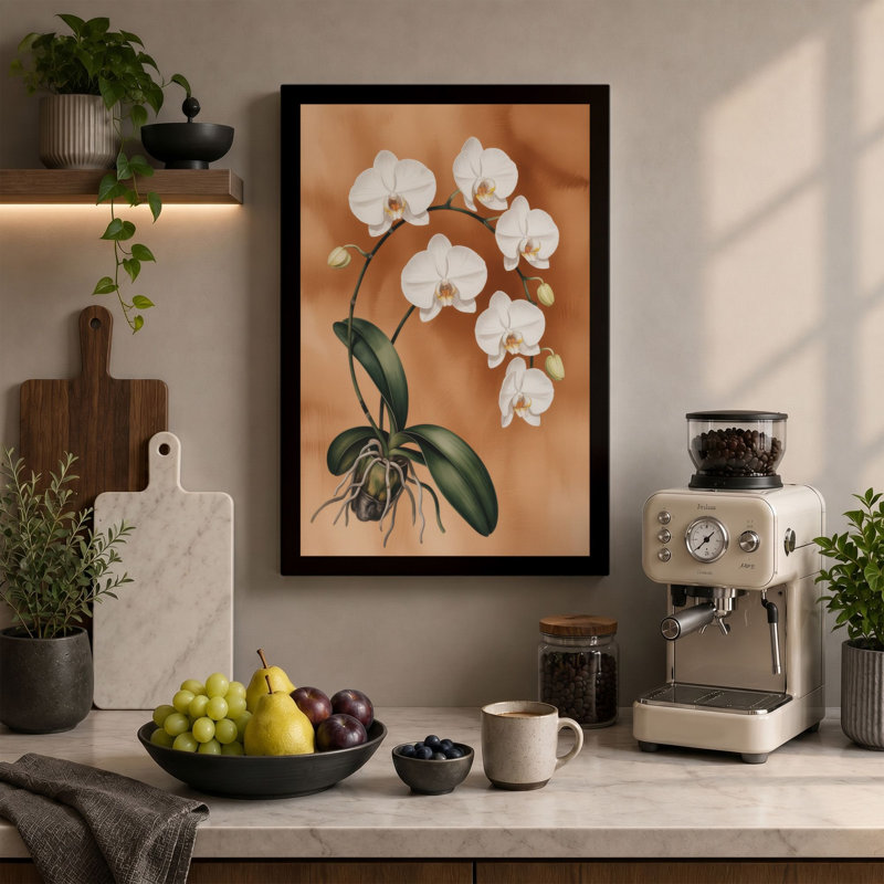 White Orchid Study Botanical - Wrapped Canvas, 18x12 - 45.7 x 30.5 cm, Sage Border