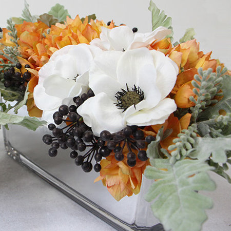 Arrangement floral hortensias/mélangé dans un vase décoratif, Petit