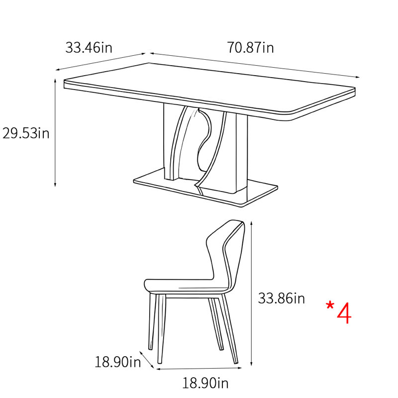 Ensembles de table de salle à manger simple et moderne de style italien, H 29,53 po x L 70,87 po x l 33,46 po
